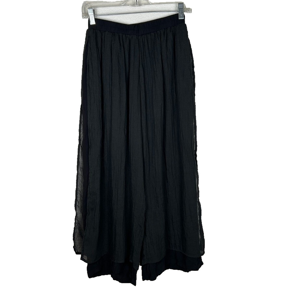 Lagenlook Style Womens M capri cotton pull on pants 2 layers slit LWT wide leg